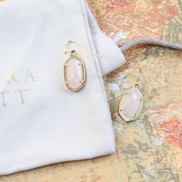 Kendra Scott Lee Drop Earrings Rose Quartz Gold - Picture 2 of 2
